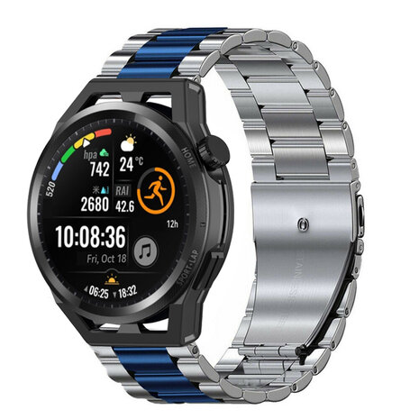 Strap-it® Strap-it Huawei Watch GT stalen band (zilver/blauw)