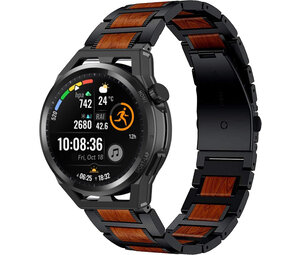 Strap-it® Huawei Watch GT houten/stalen band (zwart)