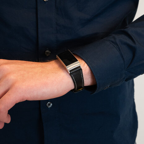 Bandz Bandz Fitbit Charge 3 lederen band (zwart)