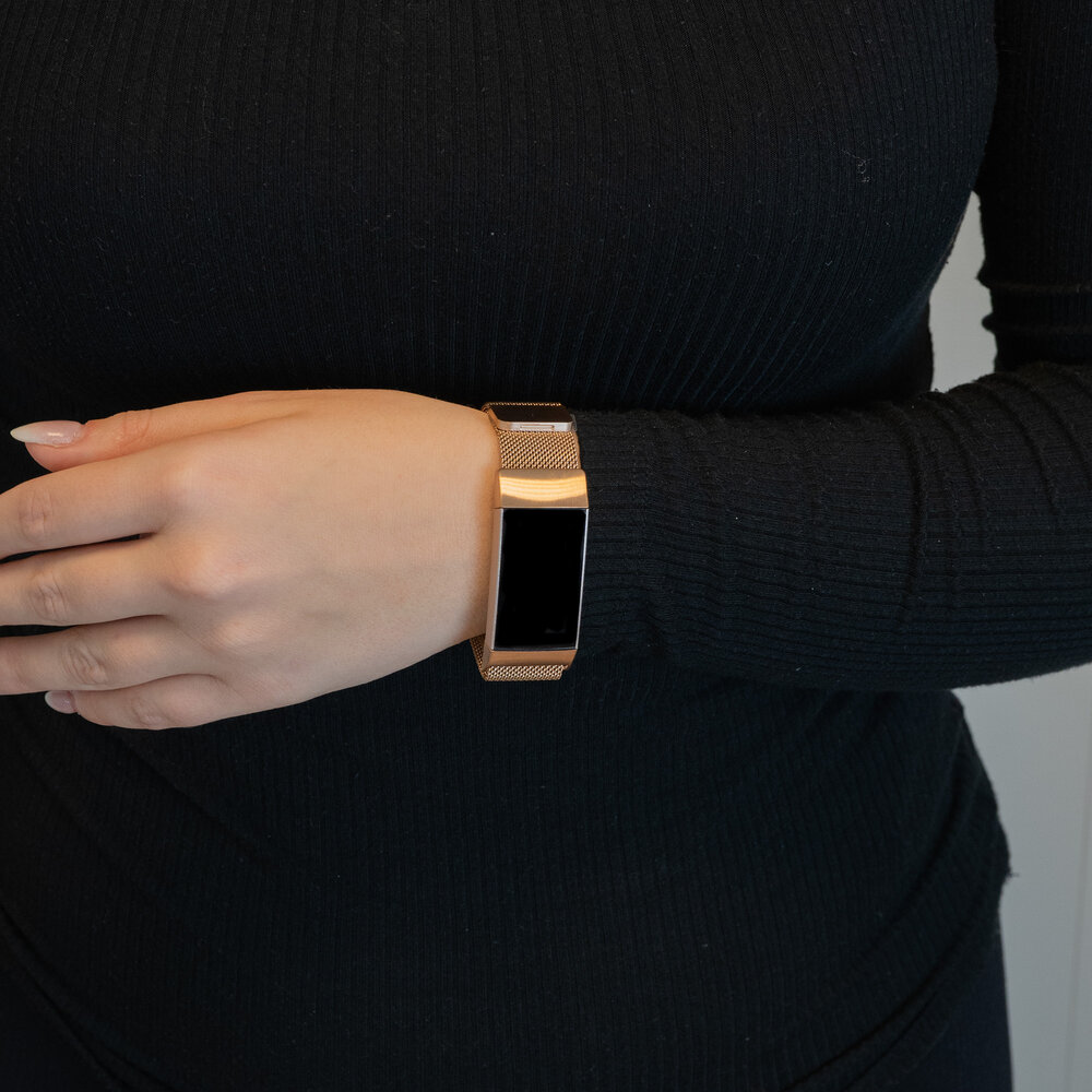 Bandz Bandz Fitbit Charge 3 Milanese loop band (roségoud) Bandz Bandz Fitbit Charge 3 Milanese loop band (roségoud)