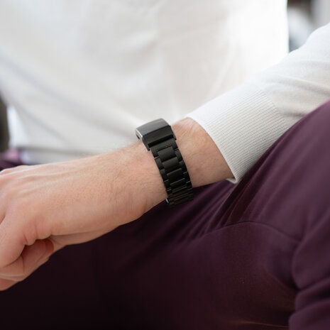 Bandz Bandz Fitbit Charge 3 stalen band 'Classic' (zwart)