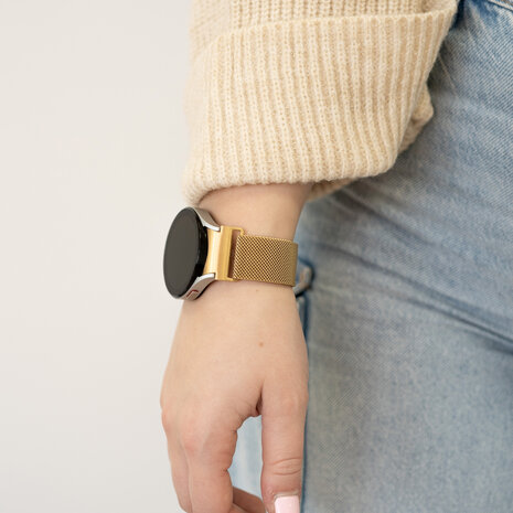Strap-it® Strap-it Samsung Galaxy Watch 4 Classic 42mm 'One push' Milanese band (goud)