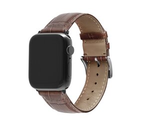 Strap-it® Apple Watch 8 leather crocodile grain band (bruin) Strap-it® Apple Watch 8 leather crocodile grain band (bruin)