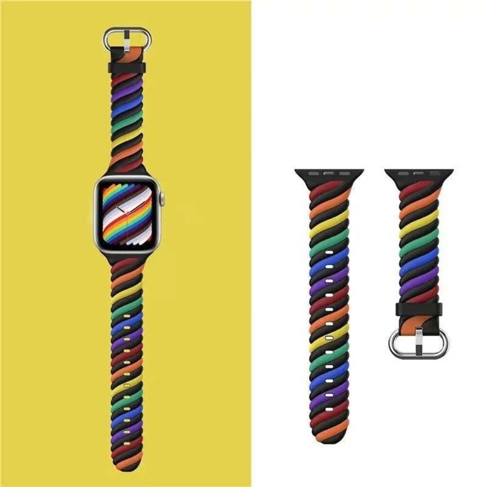 Strap-it® Strap-it Apple Watch 8 Twisted siliconen bandje (regenboog)