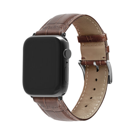 Strap-it® Strap-it Apple Watch 8 leather crocodile grain band (bruin)