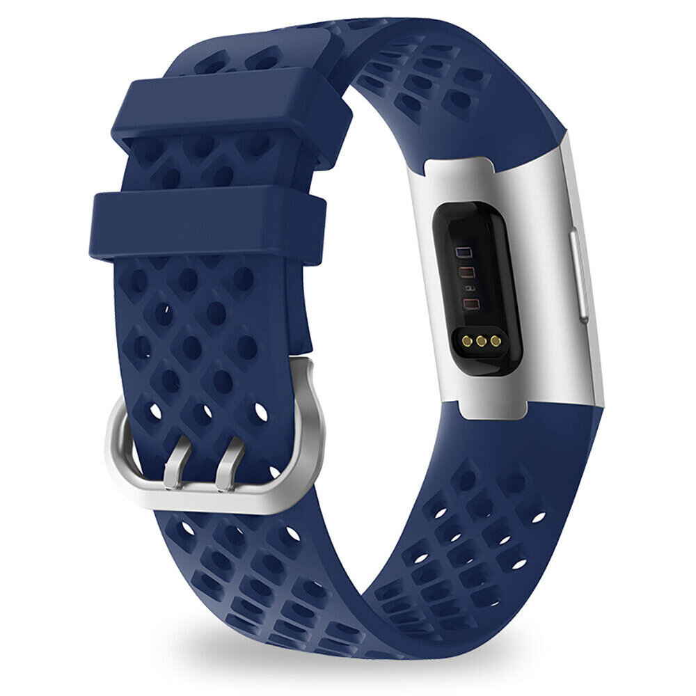 Strap-it® Strap-it Fitbit Charge 3 siliconen bandje met gaatjes (donkerblauw)
