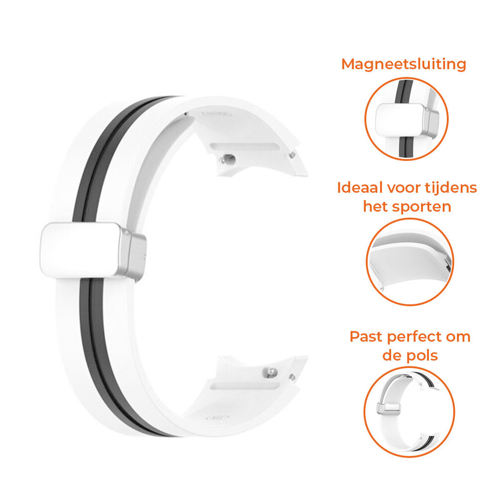 Strap-it® Strap-it Samsung Galaxy Watch 4 Classic 46mm magnetische sport band (wit/zwart)