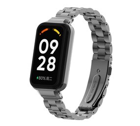 Strap-it® Xiaomi Smart Band 8 Active stalen band (zwart)