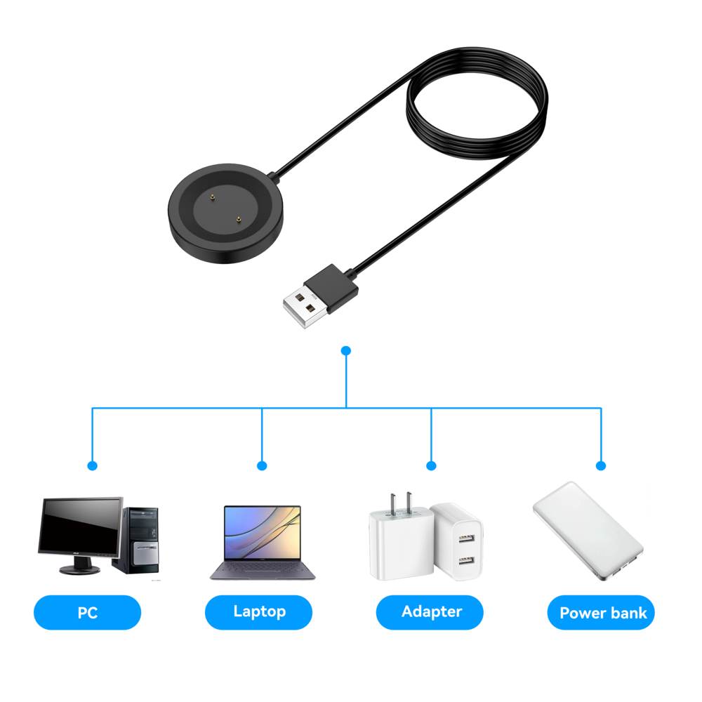 Bandz Bandz Huawei Watch GT / GT 2 / GT 2e USB-A oplader (zwart) - 60cm