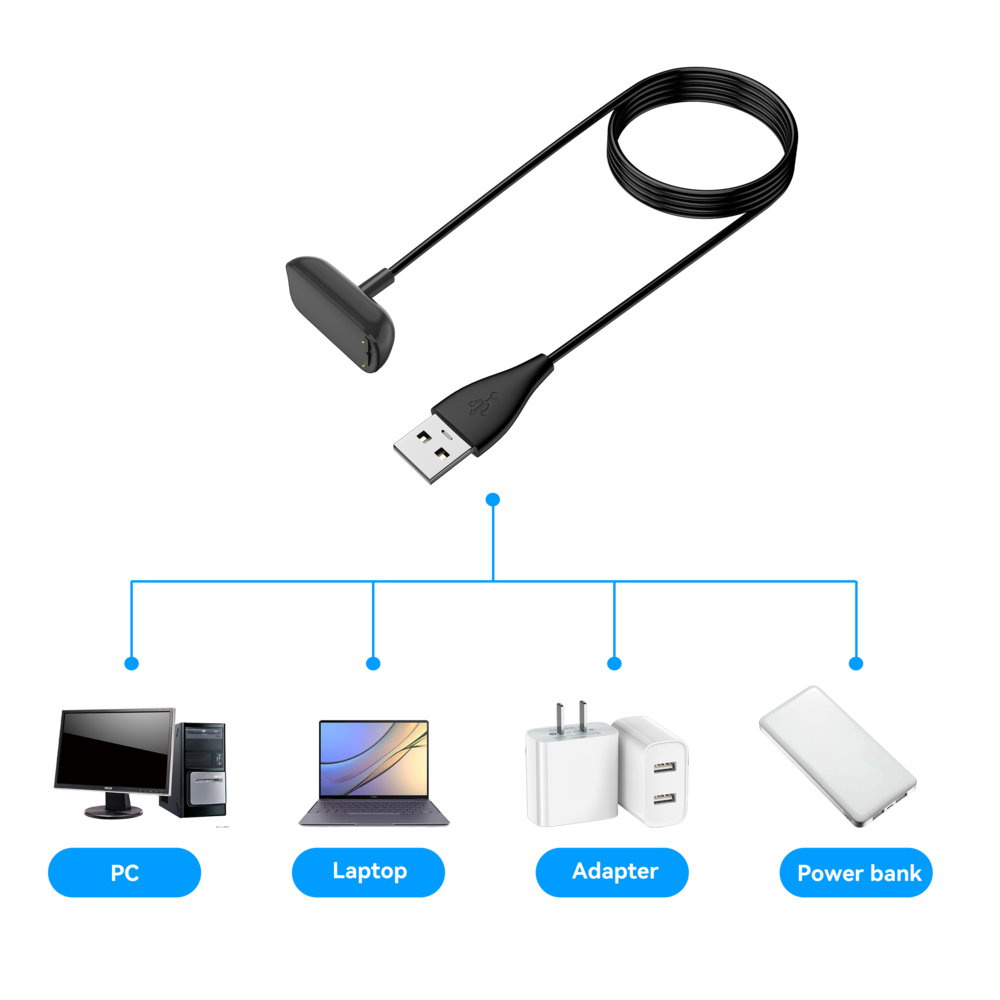 Bandz Bandz Fitbit Charge 5 / Charge 6 / Luxe USB-A oplader (zwart) - 100cm