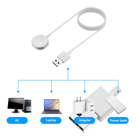 Bandz Bandz Apple Watch aluminium USB-A oplader (wit) - 100cm