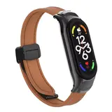 Strap-it® Xiaomi Smart Band 8 magnetisch leren bandje (bruin)