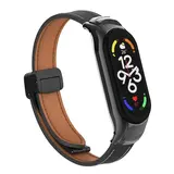 Strap-it® Xiaomi Smart Band 8 magnetisch leren bandje (zwart)