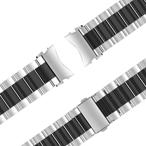 Bandz Bandz Samsung Galaxy Watch 4 44mm stalen band 'Classic' (zilver/zwart)