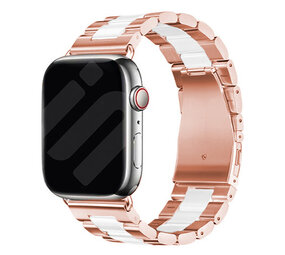 Strap-it® Apple Watch stalen band (rosé goud/wit)