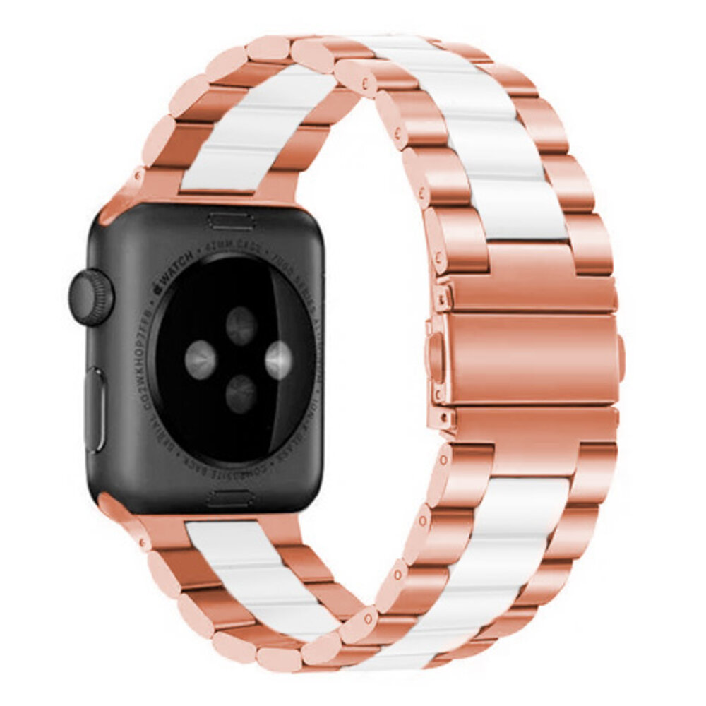 Strap-it® Strap-it Apple Watch stalen band (rosé goud/wit)
