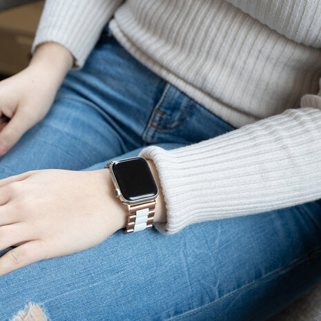 Strap-it® Strap-it Apple Watch stalen band (rosé goud/wit)