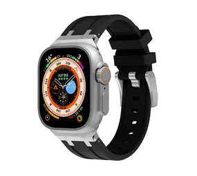 Strap-it® Apple Watch luxe liquid silicone band (zwart met zilver)