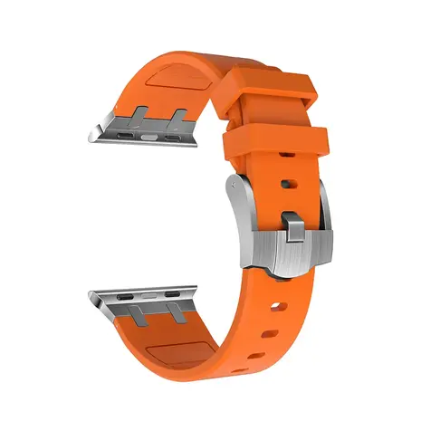 Strap-it® Strap-it Apple Watch luxe liquid silicone band (oranje met zilver)
