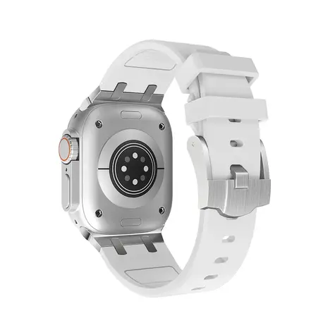 Strap-it® Strap-it Apple Watch luxe liquid silicone band (wit met zilver)