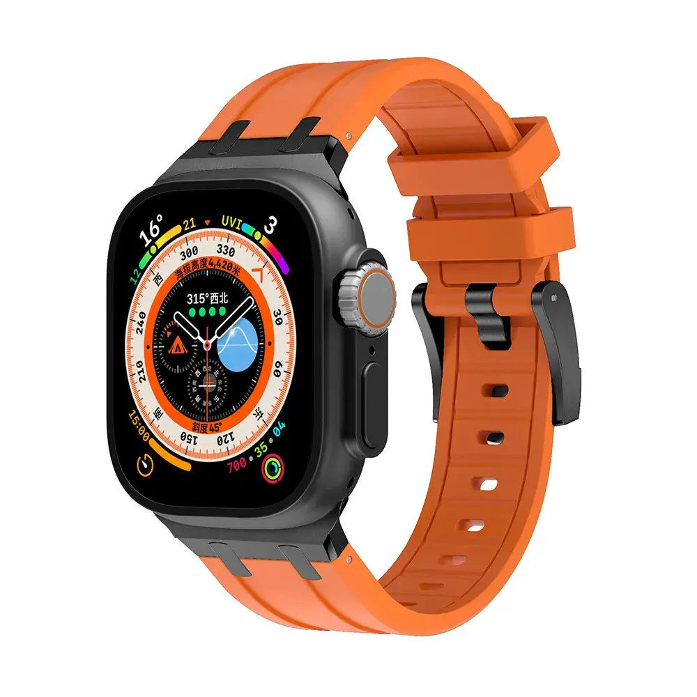 Strap-it® Strap-it Apple Watch luxe liquid silicone band (oranje met zwart)