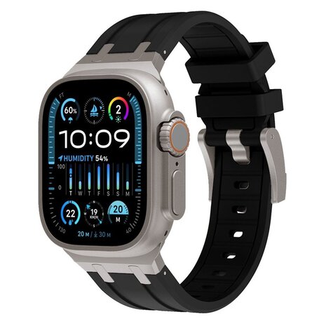 Apple Watch luxe liquid silicone band zwart met titanium Smartwatchbanden