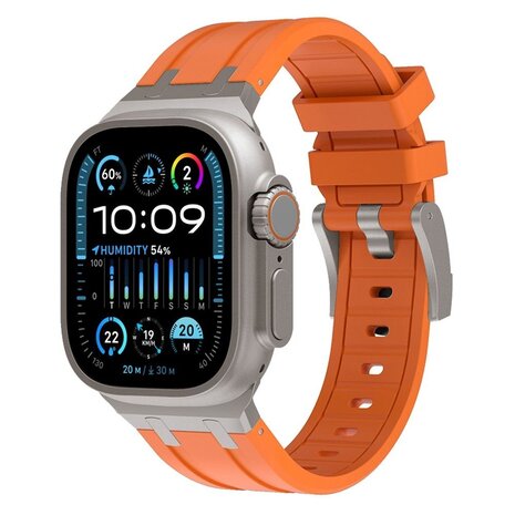 Apple Watch luxe liquid silicone band oranje met titanium Smartwatchbanden