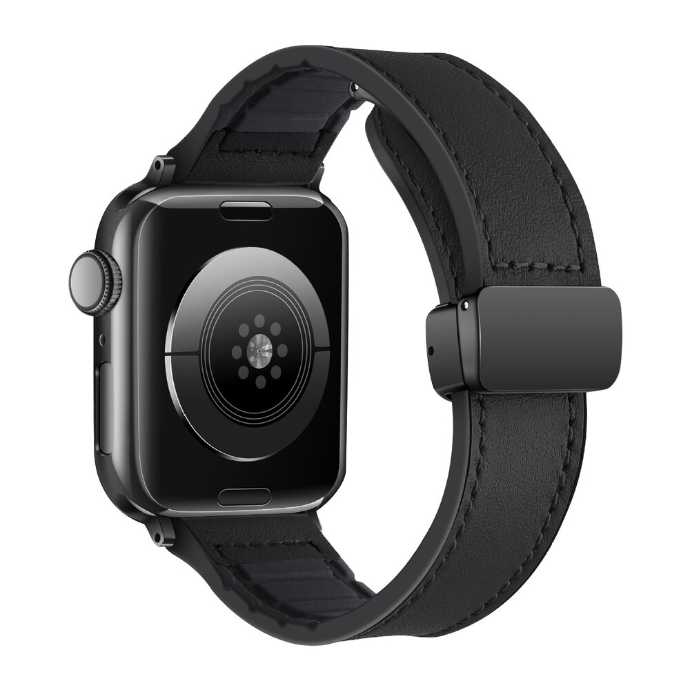 Strap-it® Strap-it Apple Watch leren D-buckle bandje (zwart)
