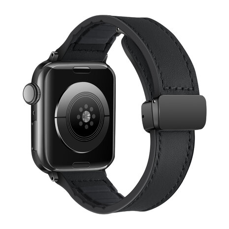 Strap-it® Strap-it Apple Watch leren D-buckle bandje (zwart)