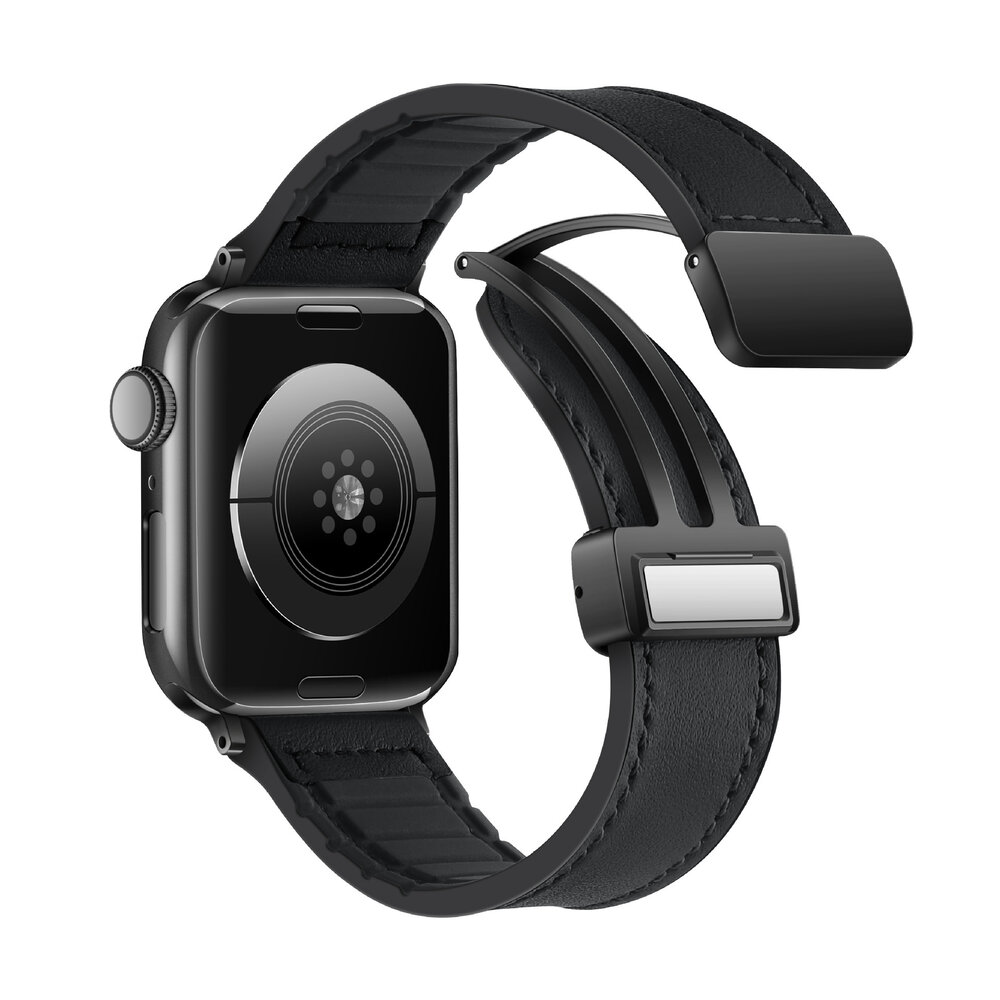 Strap-it® Strap-it Apple Watch leren D-buckle bandje (zwart)