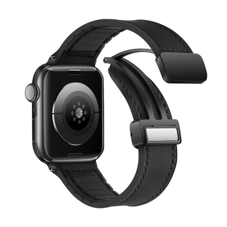 Strap-it® Strap-it Apple Watch leren D-buckle bandje (zwart)