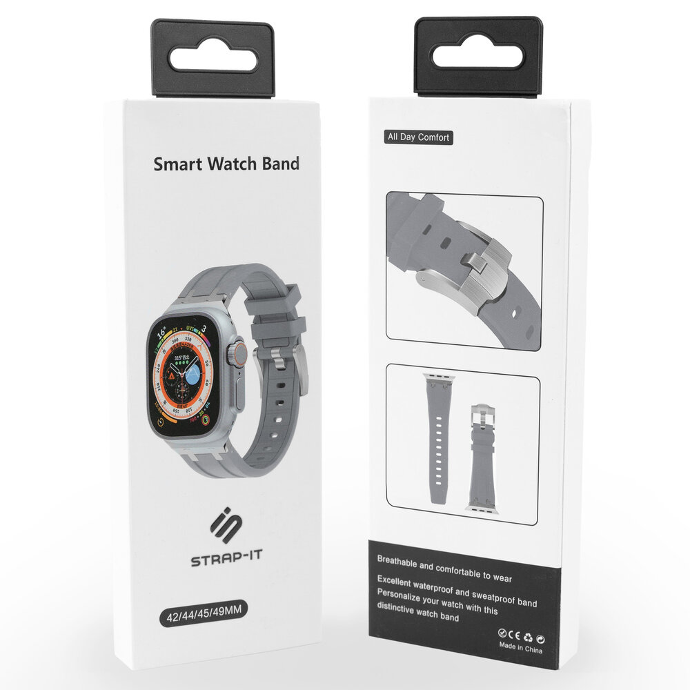 Strap-it® Strap-it Apple Watch luxe liquid silicone band (donkergrijs met titanium)