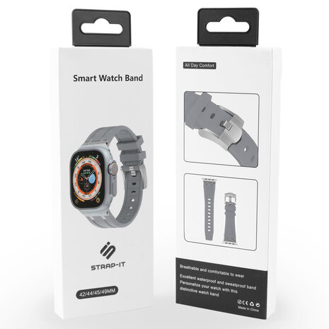 Strap-it® Strap-it Apple Watch luxe liquid silicone band (donkergrijs met titanium)