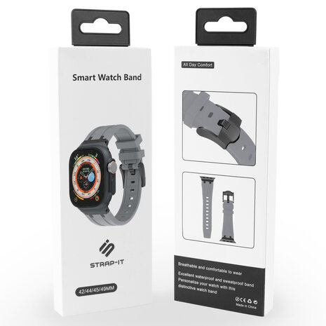 Strap-it® Strap-it Apple Watch luxe liquid silicone band (donkergrijs met zwart)