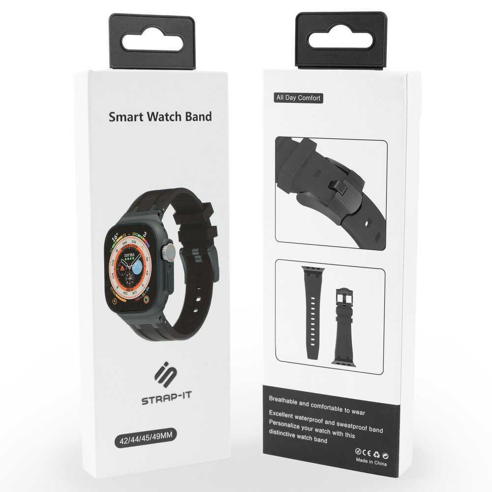 Strap-it® Strap-it Apple Watch luxe liquid silicone band (zwart)