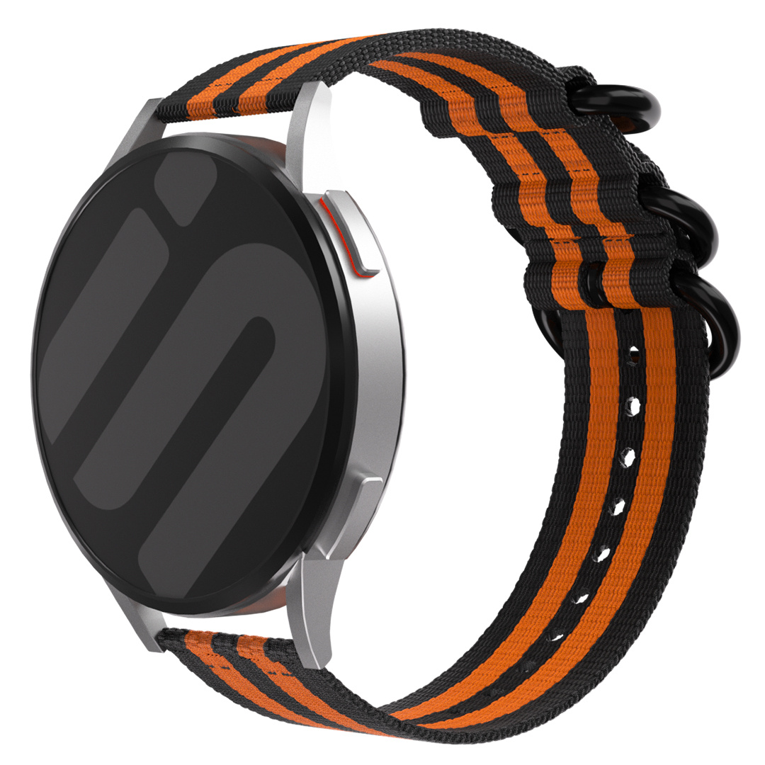 Strap-it Amazfit GTS 3 nylon gesp band (zwart/oranje)