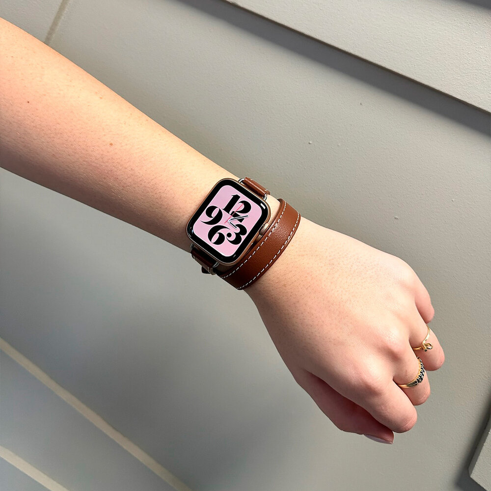 Strap-it® Strap-it Apple Watch leren double tour band (bruin)