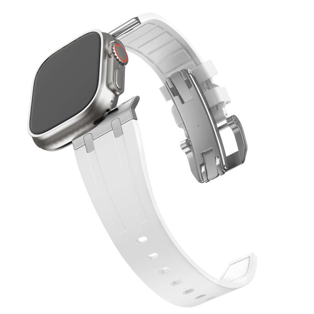 Bandz Bandz Apple Watch siliconen band 'Luxe Liquid' (wit met zilver)