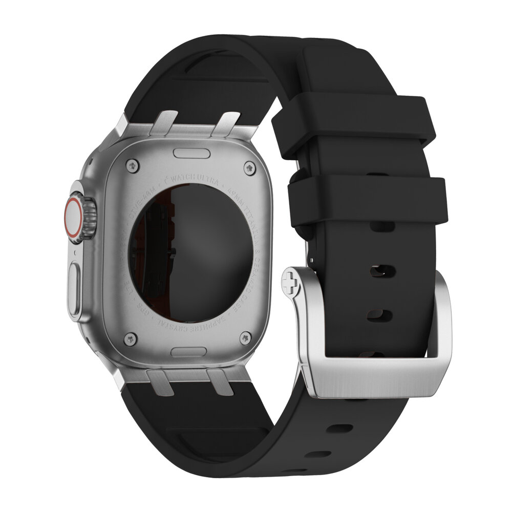 Bandz Bandz Apple Watch siliconen band 'Luxe Liquid' (zwart met zilver)