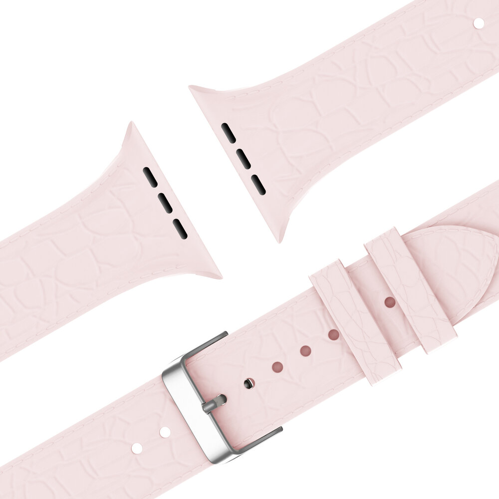 Bandz Bandz Apple Watch siliconen band met lederpatroon (roze)
