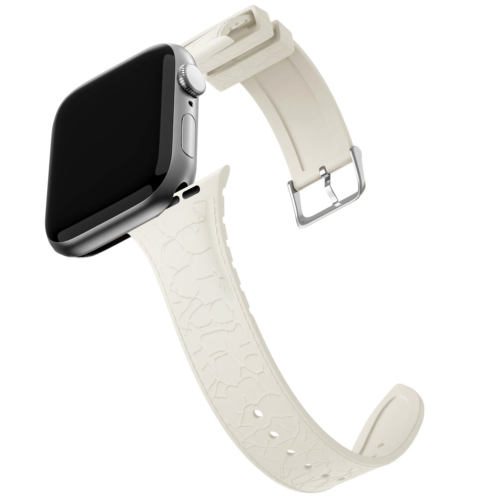 Bandz Bandz Apple Watch siliconen band met lederpatroon (sterrenlicht)