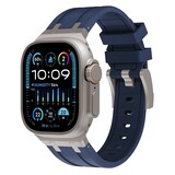 Strap-it® Apple Watch luxe liquid silicone band (blauw met titanium)