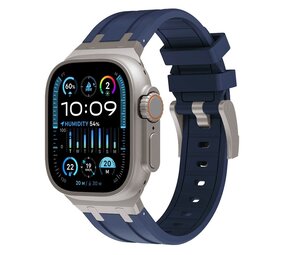 Strap-it® Apple Watch luxe liquid silicone band (blauw met titanium)