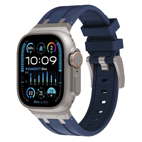 Strap-it® Strap-it Apple Watch luxe liquid silicone band (blauw met titanium)