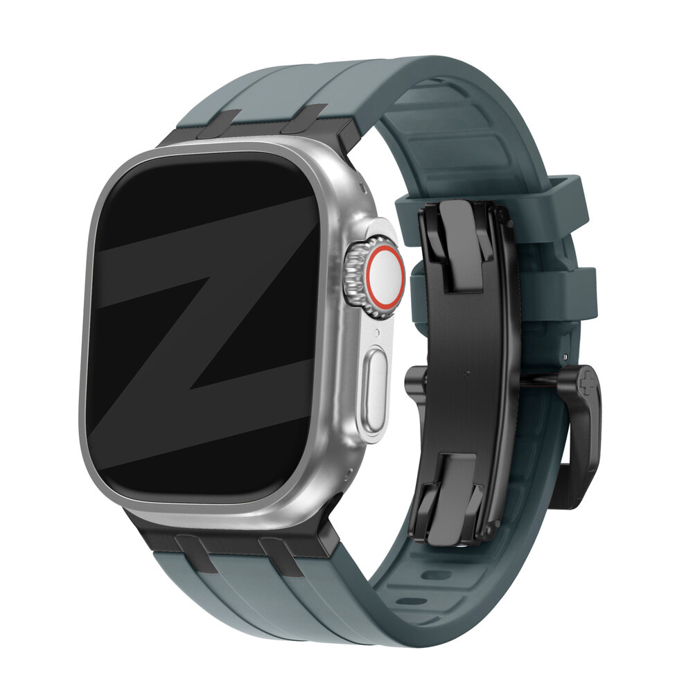 Apple Watch siliconen band Luxe Liquid grijs met zwart Smartwatchbanden