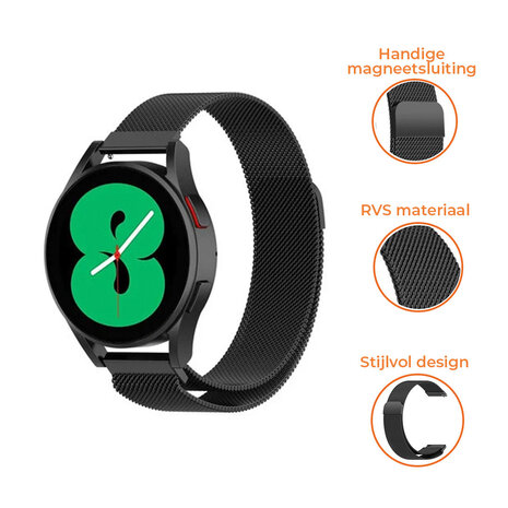 Strap-it® Strap-it Samsung Galaxy Watch 7 - 40mm Milanese band (zwart) Strap-it® Strap-it Samsung Galaxy Watch 7 - 40mm Milanese band (zwart)