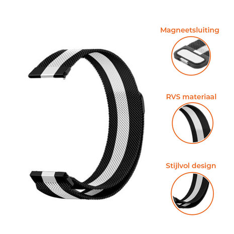 Strap-it® Strap-it Samsung Galaxy Watch 7 - 40mm Milanese band (zwart/wit) Strap-it® Strap-it Samsung Galaxy Watch 7 - 40mm Milanese band (zwart/wit)