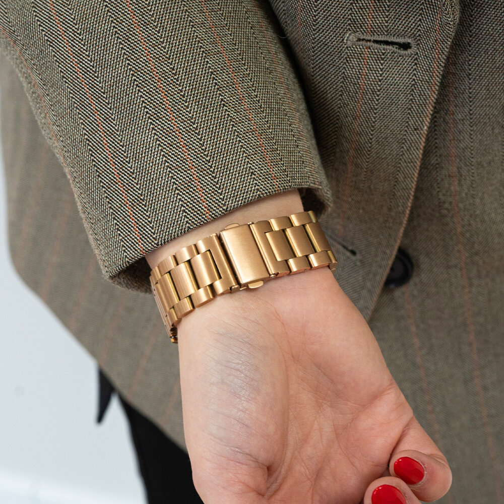 Strap-it® Strap-it Samsung Galaxy Watch 7 44mm 'One push' stalen band (roseÌ goud) Strap-it® Strap-it Samsung Galaxy Watch 7 44mm 'One push' stalen band (roseÌ goud)