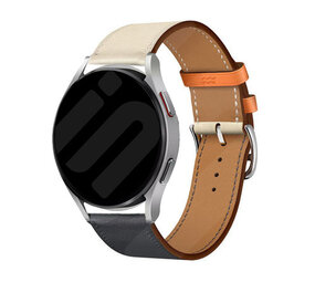 Strap-it® Samsung Galaxy Watch FE leren bandje (wit/donkerblauw)