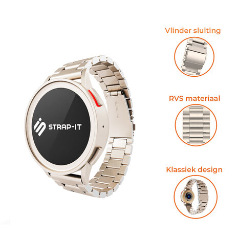 Strap-it® Strap-it Samsung Galaxy Watch FE stalen band (sterrenlicht) Strap-it® Strap-it Samsung Galaxy Watch FE stalen band (sterrenlicht)